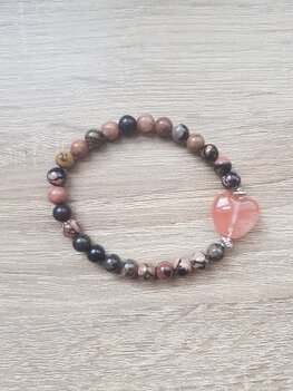 Dames armband Rhodonchrosiet Matrix &amp; Rode Calciet