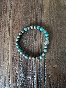 Dames armband blauwe Picasso Jaspis met flower of life kraal