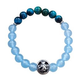 Agaat met blauwe Tijgeroog, natuursteen armband