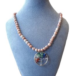 Dames ketting Red Veined White Onyx natuursteen met Tree of Life