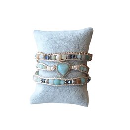Dames wikkelarmband Amazoniet met hart button sluiting