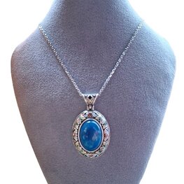 Ketting met ovale cabochon en natuursteen Aquamarijn