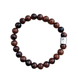 Mahonie Obsidiaan heren armband met matzilverkleurkraal