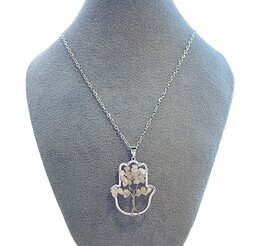 Ketting Hamsa hand met Rozenkwarts