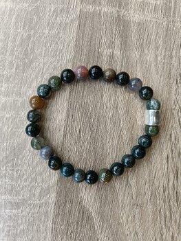 Heren armband Indiaas Agaat met matzilverkleurige kraal