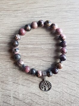 Dames armband Rhodonchrosiet Matrix met tree of life bedel