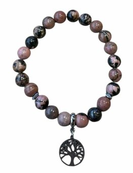 Rhodochrosiet Matrix armband met Tree of Life bedel