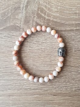 Dames armband natuursteen Red Veined White Onyx RVS Boeddha