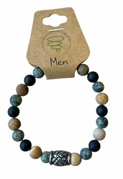 Natuurstenen heren armband met gele Jaspis, Onyx en Zo&iuml;siet