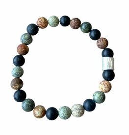 Heren natuurstenen armband met Onyx, Jaspis en Zo&iuml;siet