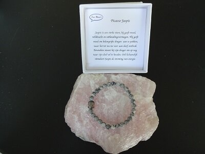 Dames armband grijze picasso Jaspis met Boeddha kraal