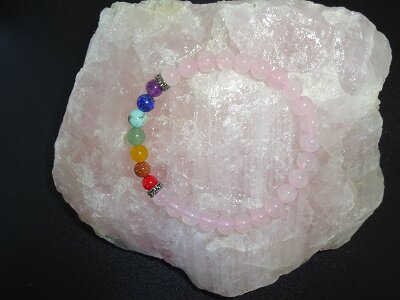 Dames armband Rozenkwarts met 7 Chakra stenen
