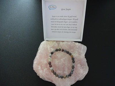 Dames armband Gras Jaspis mat met boeddhakraal