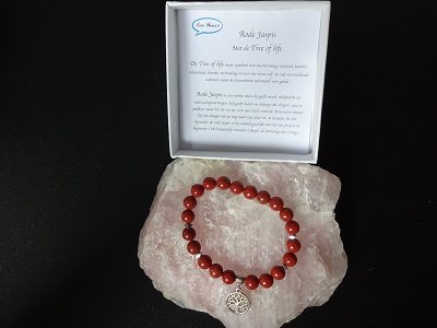Dames armband Rode Jaspis met Tree of lifebedel