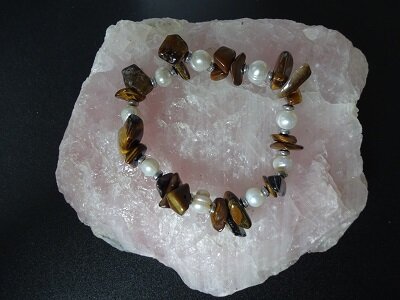 Dames armband Tijgeroog + Parel