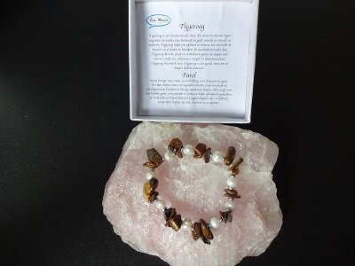 Dames armband Tijgeroog + Parel