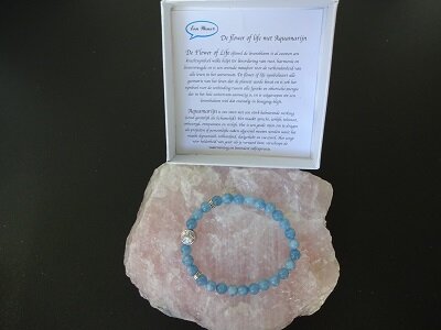 Dames armband Aquamarijn met Flower of Lifekraal