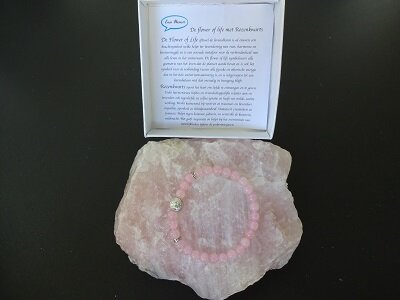 Dames armband Rozenkwarts met RVS flower of life kraal