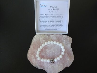 Dames armband Witte Jade met RVS Tree of Life kraal