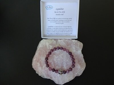 Dames armband Lepidoliet met RVS Tree of Life kraal
