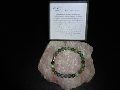 Herenarmband matte Afrikaans Turquoise met matzilverkleurige kraal