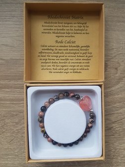 Dames armband Rhodonchrosiet Matrix &amp; Rode Calciet