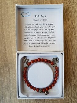 Dames armband Rode Jaspis met Geloof Hoop Liefdebedels