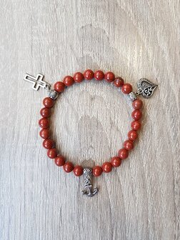 Dames armband Rode Jaspis met Geloof Hoop Liefdebedels