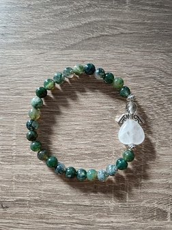 Dames armband Mos Agaat met engelkraal