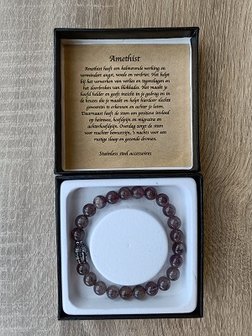 Heren armband Amethist met RVS Boeddhakraal