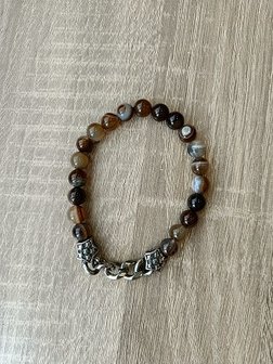 Heren armband Band Agaat met RVS accessoires 