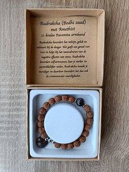 Dames armband Rudraksha met Amethist en RVS Tree of Life bedel