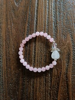 Dames armband Rozenkwarts met Engelkraal