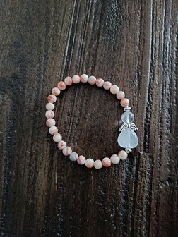 Dames armband Red Veined White Onyx met Engelkraal