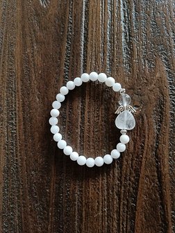 Dames armband Witte Jade met Engelkraal
