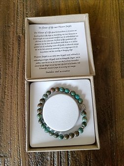 Dames armband blauwe Picasso Jaspis met flower of life kraal