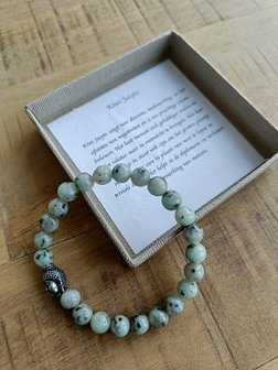 Damesarmband Kiwi Jaspis met RVS Boeddha kraal