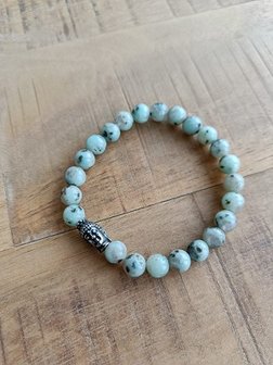 Damesarmband Kiwi Jaspis met RVS Boeddha kraal
