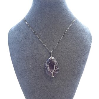 Amethist Tree of Life met RVS ketting