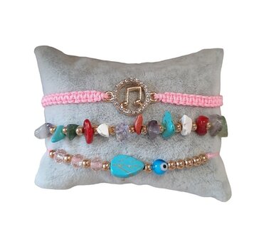 Set met 3 armbandjes van natuursteen