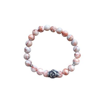 Red Veined White Onyx dames armband met roos kraal
