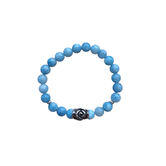 Aquamarijn dames armband met roos kraal