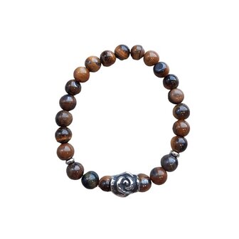 Tijgeroog natuurstenen armband met roos kraal