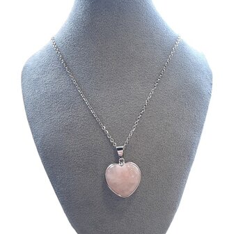 Ketting met hart van natuursteen Rozenkwarts