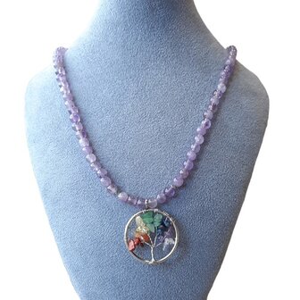 Dames ketting Amethist met Tree of Life hanger