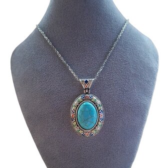 Ketting met ovale cabochon en natuursteen Turquoise