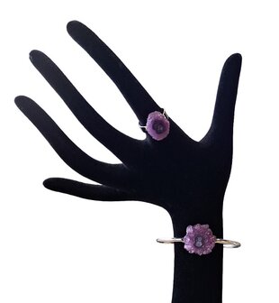 Set met ring en armband met paarse natuursteen Agaat