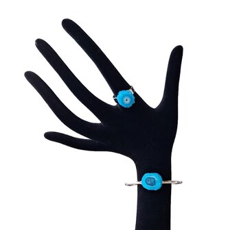 Set ring en armband met blauwe Agaat
