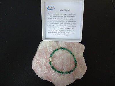 Dames armband Groene Agaat (facet) met boeddhakraal