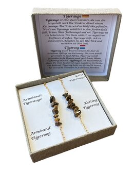 Set met dames armband en ketting van split Tijgeroog natuursteen